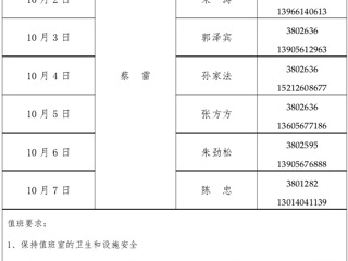 MG冰球突破官网网站（滨湖校区）管理办公室2015年国庆假期值班表
