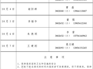 MG冰球突破官网网站（相山校区）学校办公室2015年国庆假期值班表
