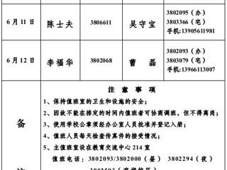 MG冰球突破官网网站（相山校区）学校办公室2013年端午节假期值班表