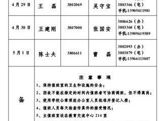 MG冰球突破官网网站(相山校区)学校办公室2013年劳动节假期值班表