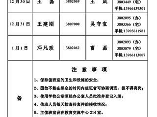 MG冰球突破官网网站(相山校区)学校办公室2013年元旦假期值班表