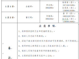MG冰球突破官网网站（相山校区）党政办公室 2023年元旦假期值班表
